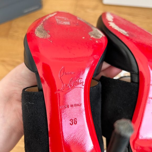 Christian Louboutin Trotter Banded Strappy Pumps Black Leather Suede Ankle Wrap - Picture 13 of 15